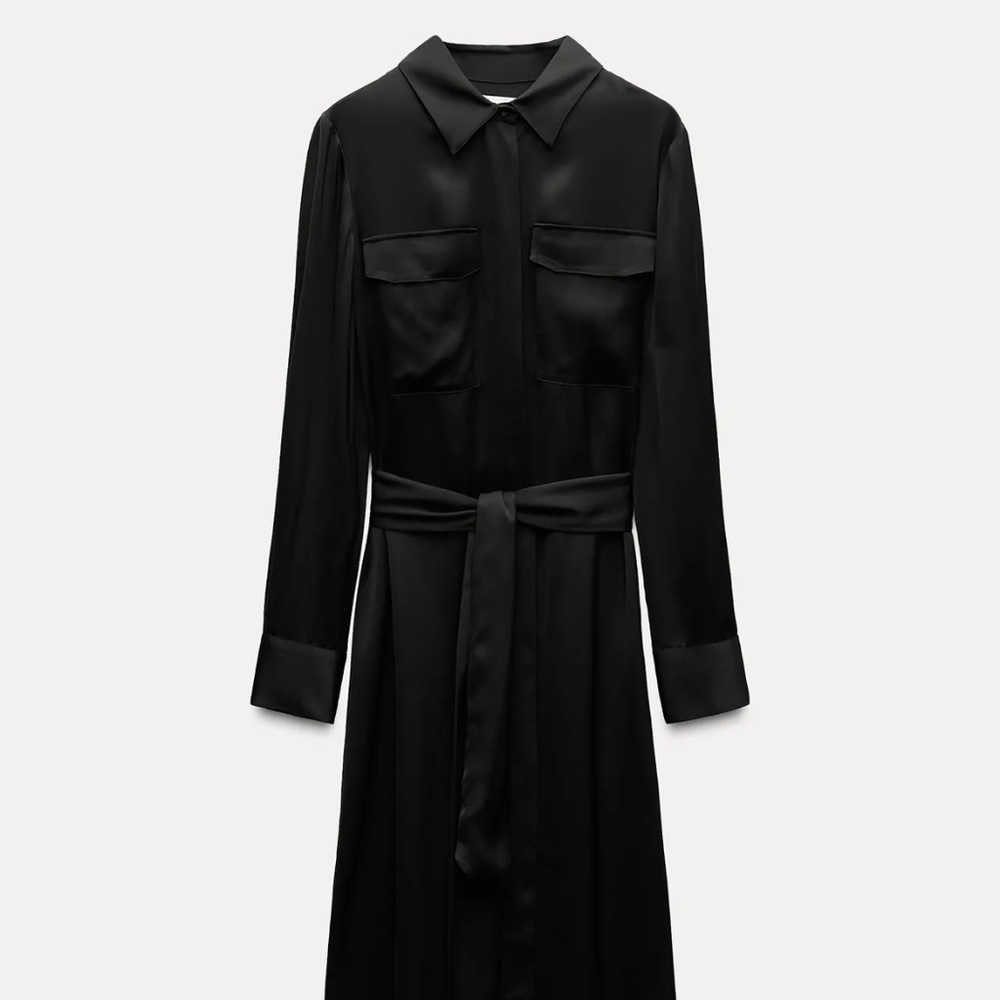 NWT Zara Satin effect midi shirt dress